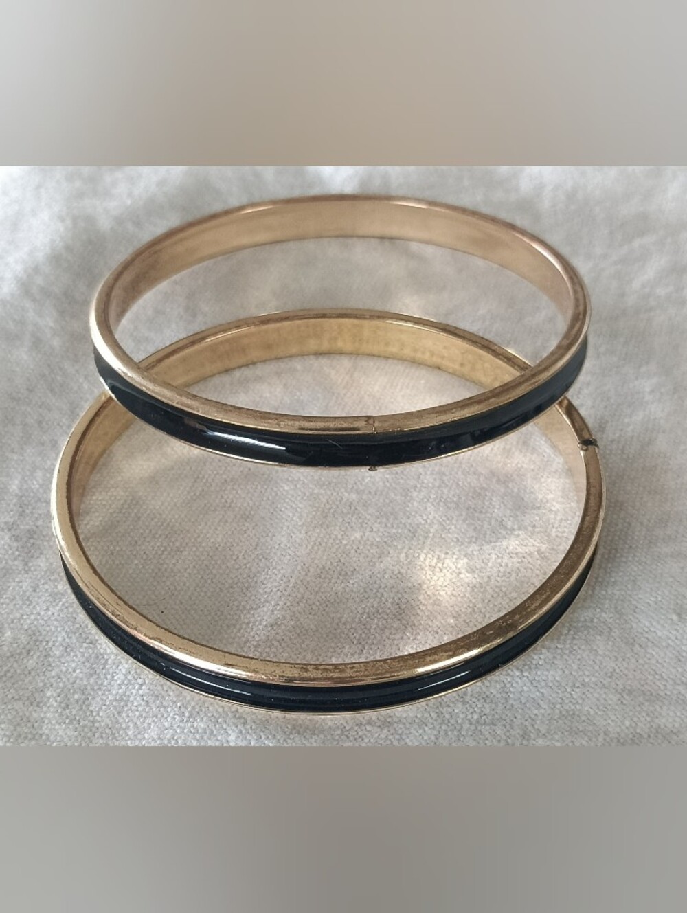 Gold-Tone and Black Enamel Women's Bangle Bracelet